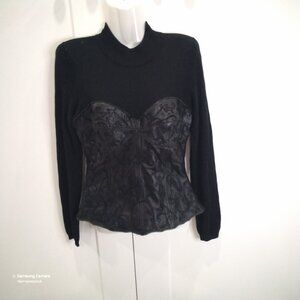 Boston Proper Sexy Black Leather Bustier & Silk Knit Long Sleeve Sweater NWT S.